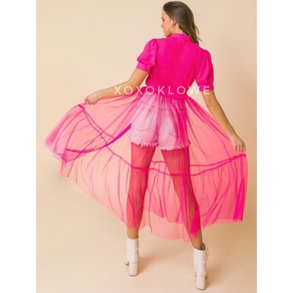 1 LEFT Barbie Pink Fuchsia Shirt Dress Tulle Skirt Coverup - Picture 3 of 10